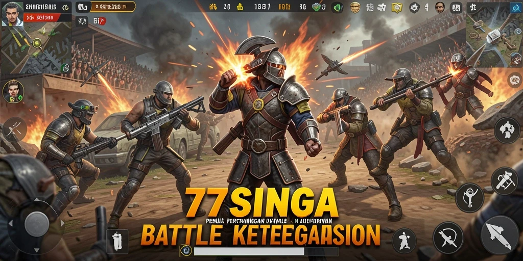Gameplay menegangkan di 77SINGA Battle Royale.