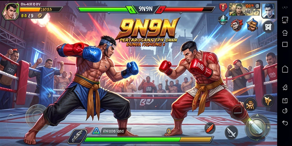 Screenshot menunjukkan aksi pertarungan intens dalam gameplay 9N9N.