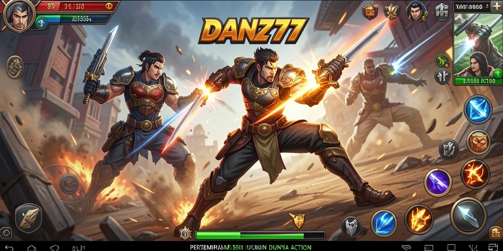 Screenshot menunjukkan aksi pertempuran menegangkan dalam DAN777.