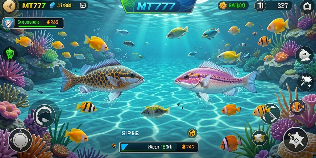 Tampilan gameplay seru dengan berbagai ikan untuk ditangkap di MT777.