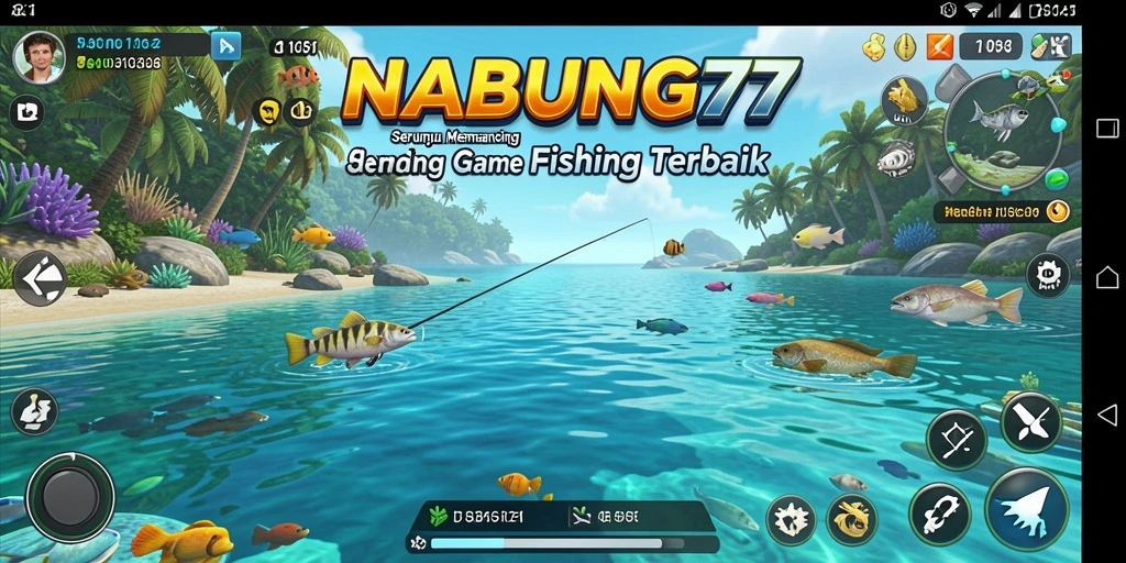 Screenshot utama NABUNG77 menampilkan aksi memancing yang seru dan menawan.