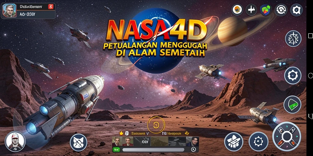 Tangkapan layar utama NASA4D menampilkan gameplay petualangan luar angkasa yang mendebarkan.