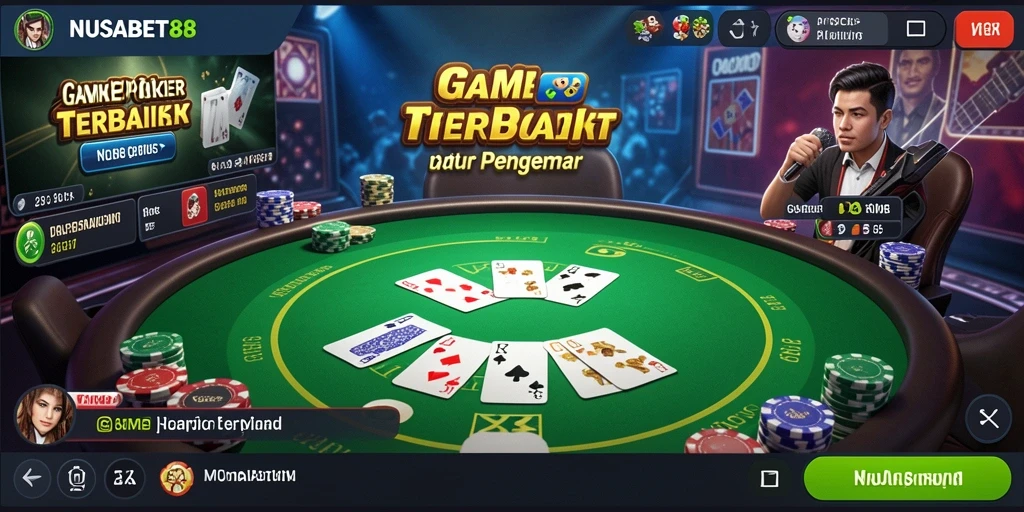Screenshot utama NUSABET88 menampilkan gameplay Poker yang seru dan mendebarkan.