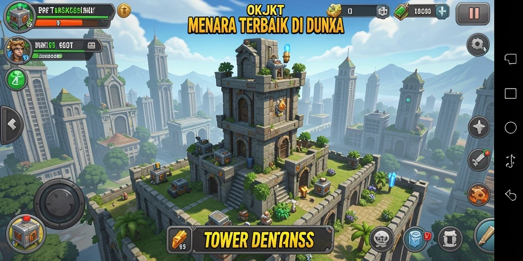 Tampilan menarik dari pertahanan menara dalam permainan OKJKT.