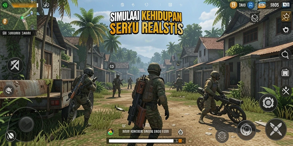 Screenshot utama SM605 menunjukkan karakter dalam gameplay simulasi kehidupan.