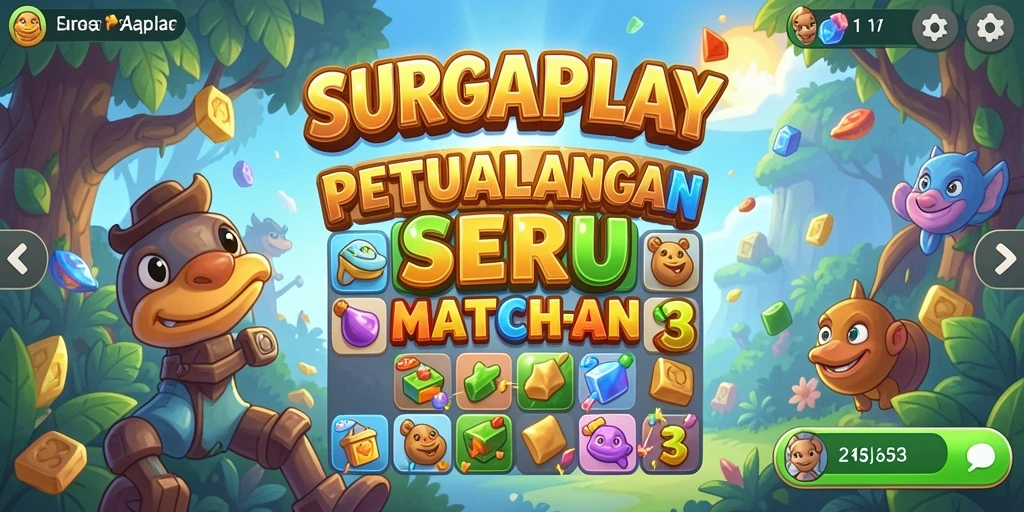 Tampilan gameplay seru dalam SURGAPLAY dengan elemen Match-3 yang berwarna-warni.