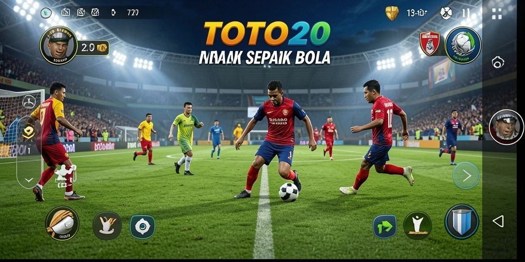 Tampilan pro permainan sepak bola dengan aksi intens.